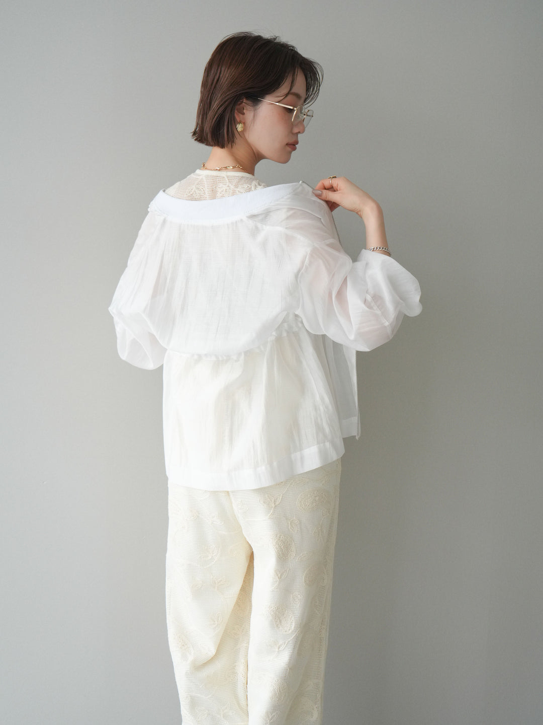 [SET]レース刺繍サロペット+ドロストシアーブルゾン(2set)