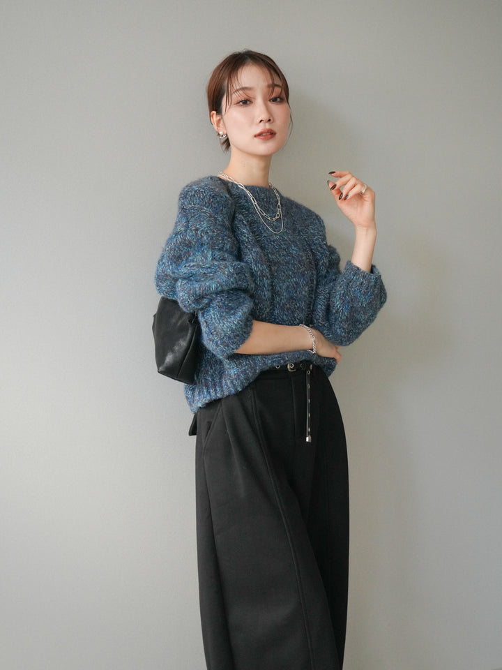 [予約]ワイドケーブルミックスニットプルオーバー/blue