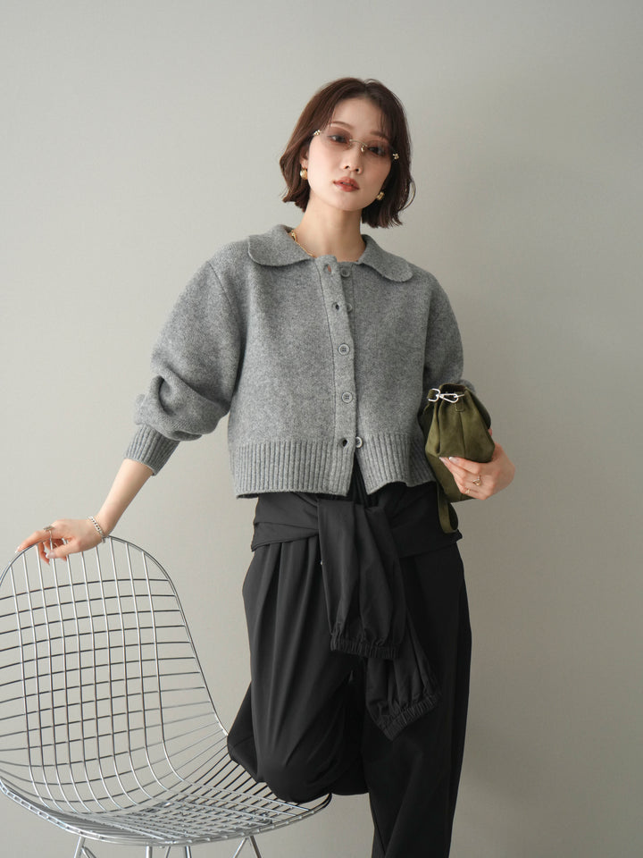 [予約]メランジニット襟付きクロップドカーディガン/gray