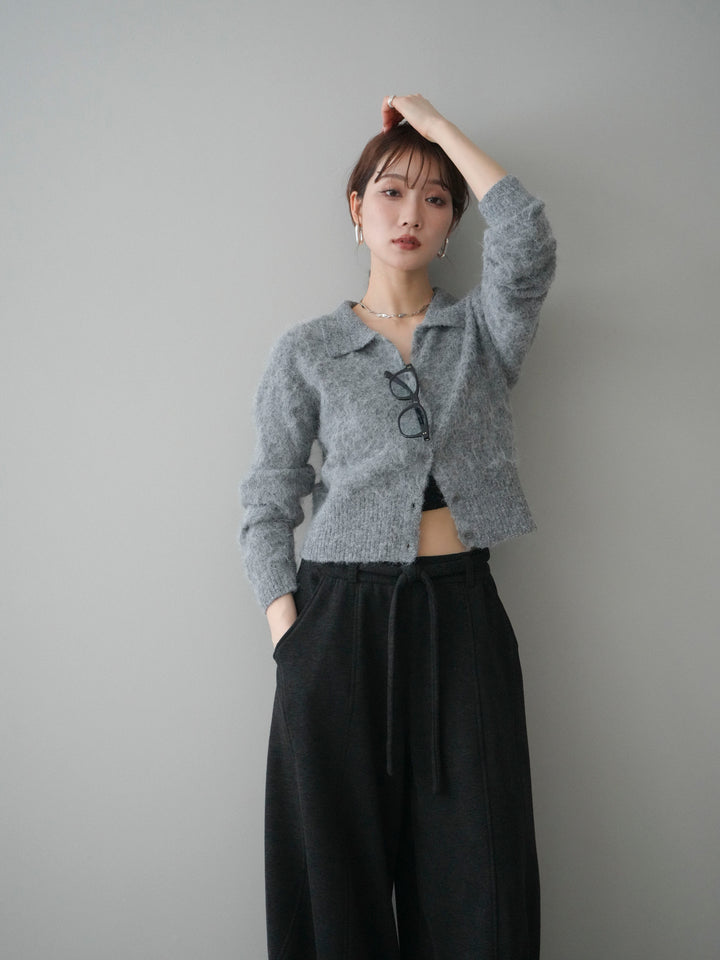 [予約]モヘア衿付きボタンプルオーバー/charcoal