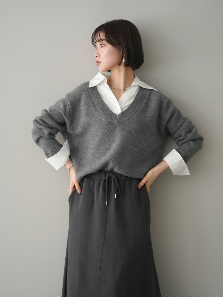 [予約]シャツドッキングVネックニットトップス/gray