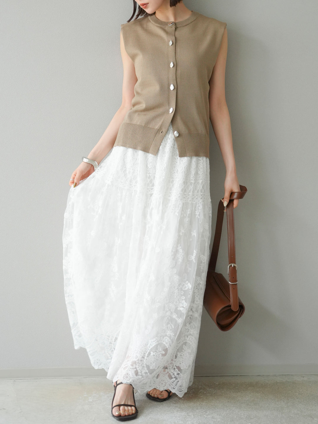 [予約]レースフレアスカート/ホワイト