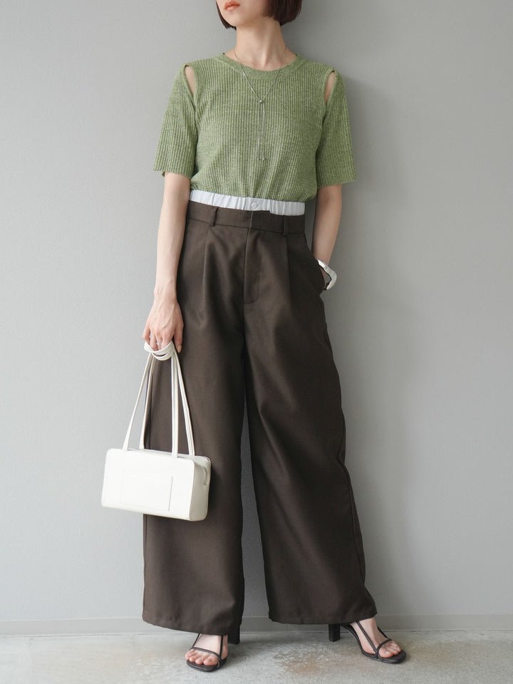 [予約]MIXニットショルダースリットプルオーバー/グリーン