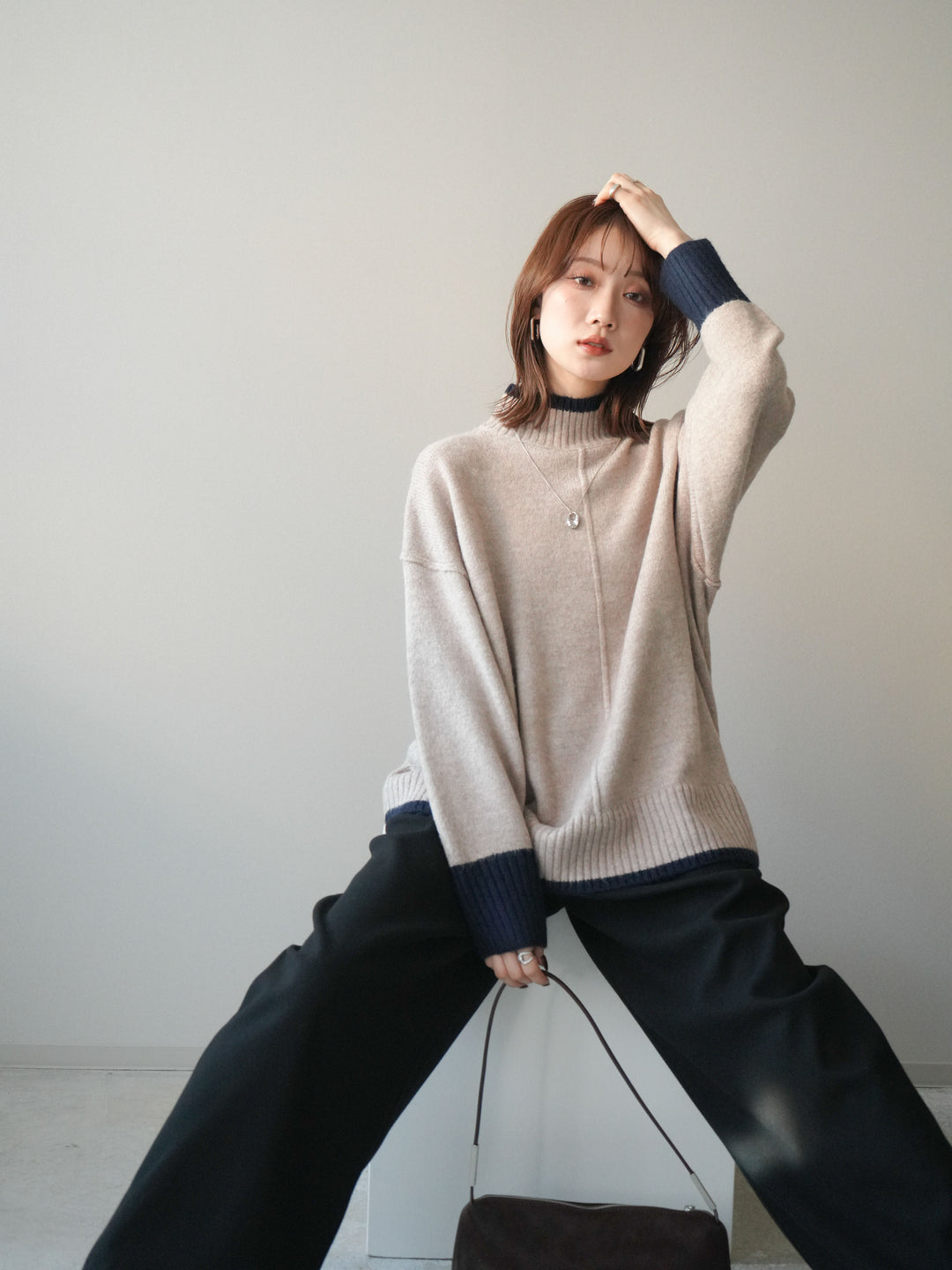 [SET]配色ハイネックニットプルオーバー+配色ハイネックニットプルオーバー(2set)