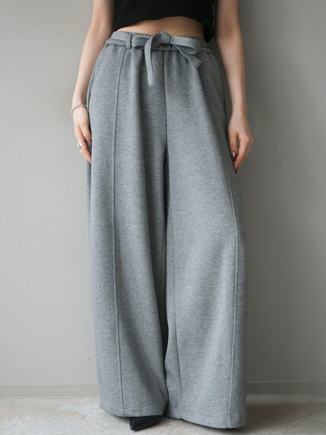 [予約]ベルト付スウェットワイドパンツ/gray