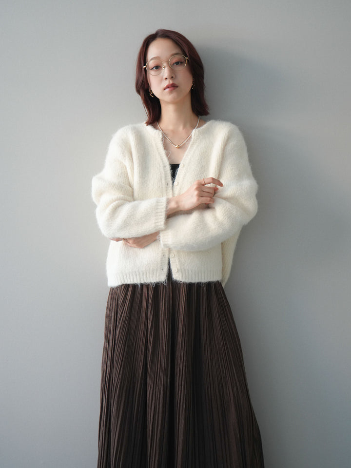 [予約]キーネックシャギーニットカーディガン/ivory