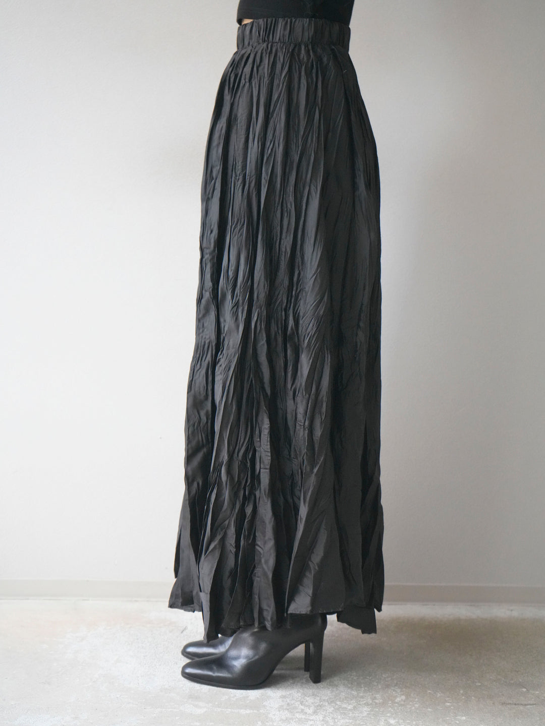 [予約]ワッシャープリーツロングスカート/black