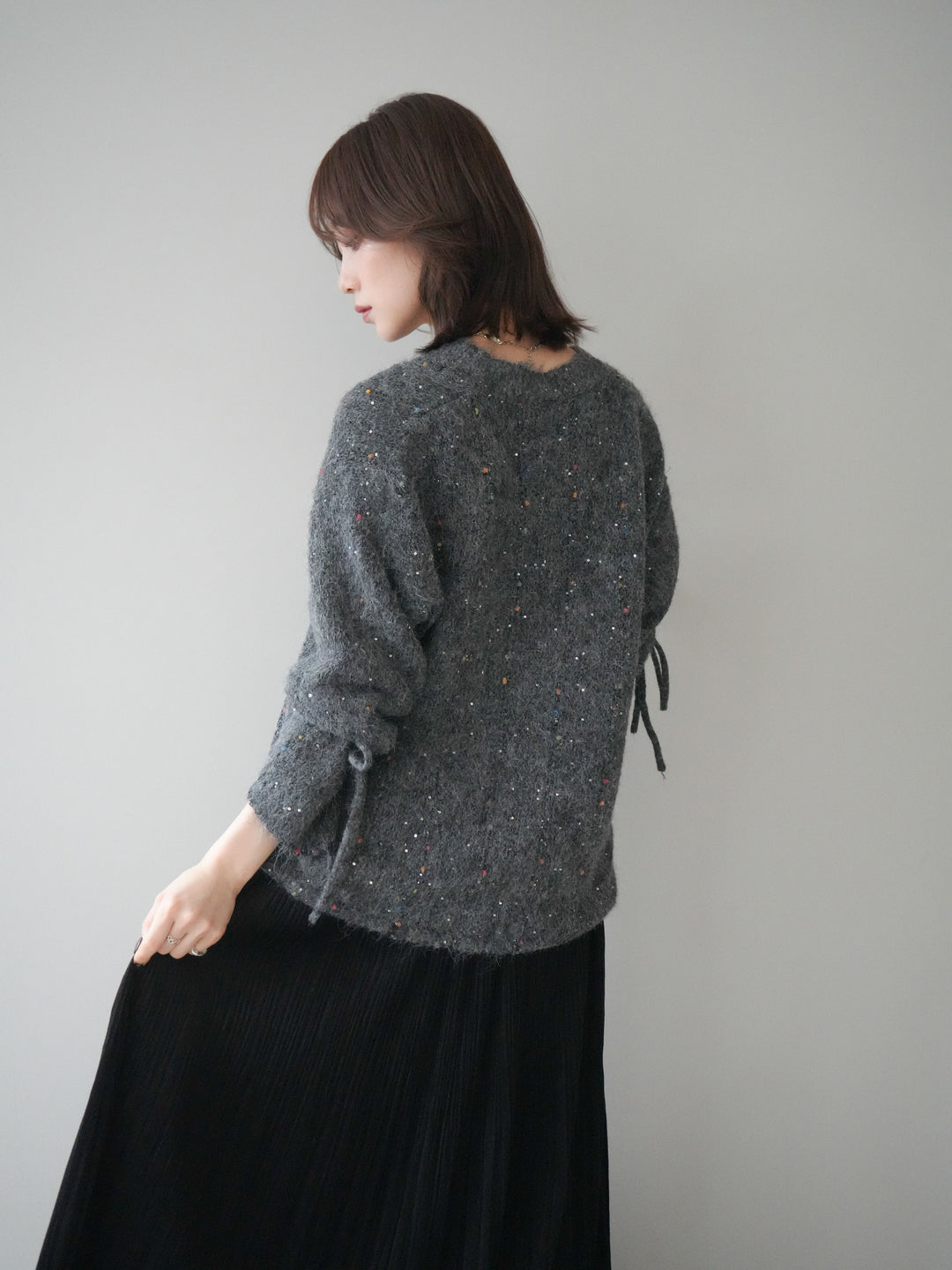 [予約]キャンディースリーブカラーネップスパンコールニットプルオーバー/gray