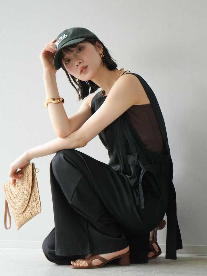 【預購】皮帶設計工裝褲/黑色