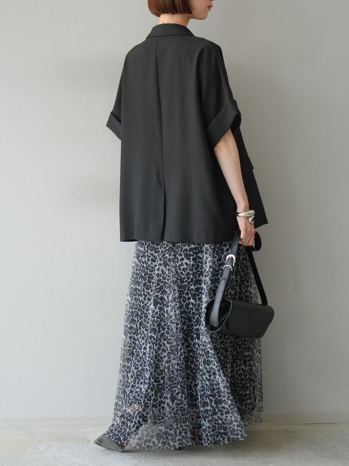 [予約]レオパードチュールレイヤードプリーツスカート/ブラック