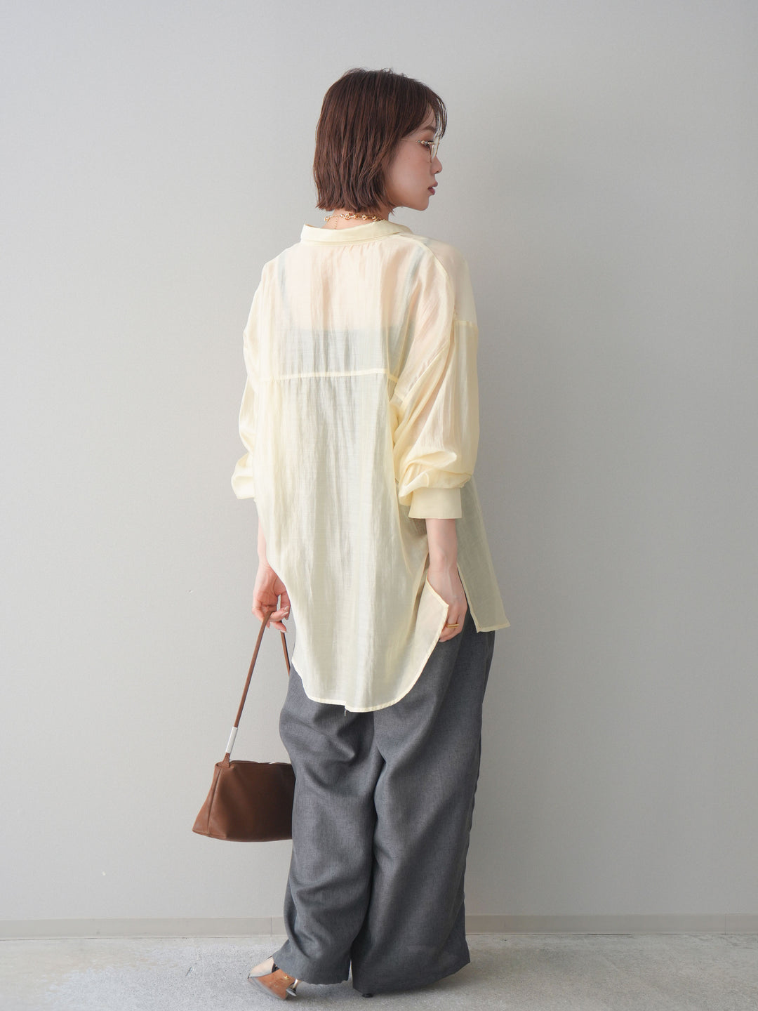 [予約]リネンライクタックワイドパンツ/charcoal