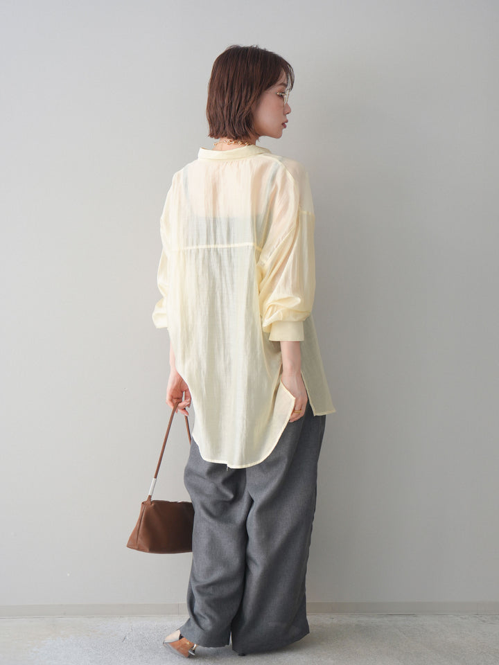 [予約]リネンライクタックワイドパンツ/charcoal