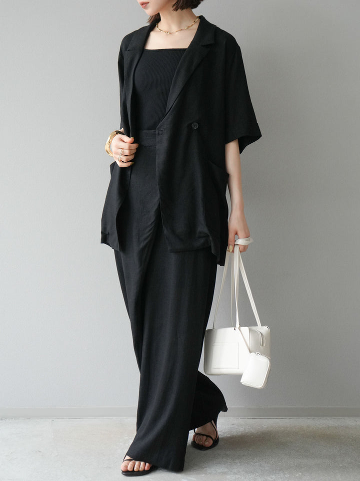 [予約]ライトリネンアシンメトリーワイドパンツ/ブラック