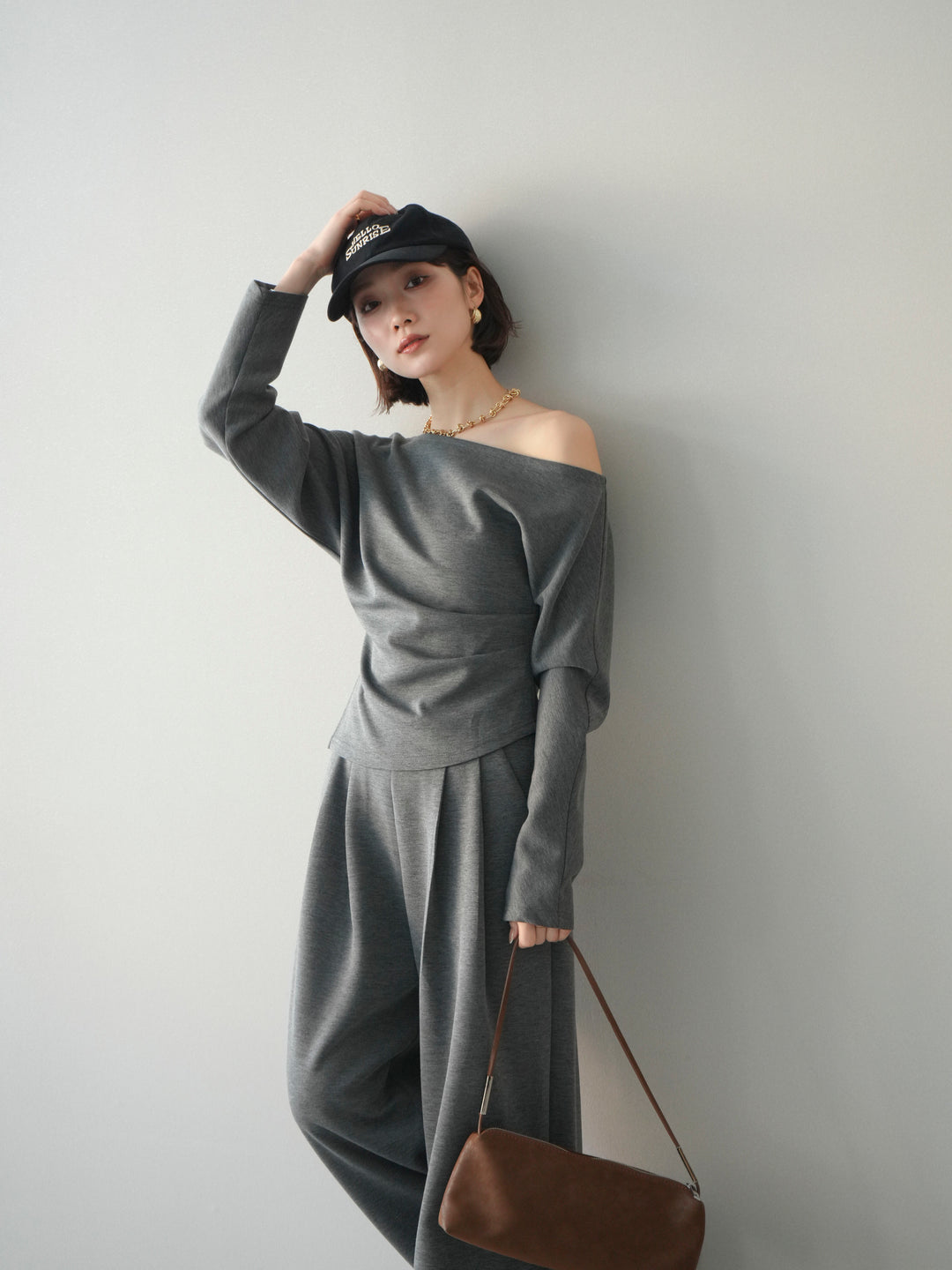 [SET]ライトポンチワンショルタックトップス＆パンツSETUP