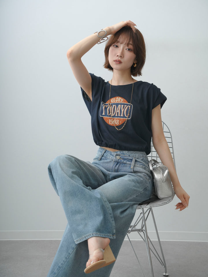 [SET]ヴィンテージロゴドロストTEE+アシンメトリーウエストワイドデニム(2set)