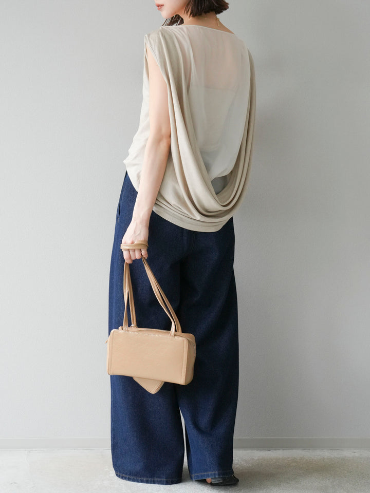 [預訂] 雙向透視層疊垂墜上衣/米色