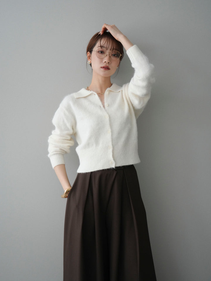 [SET]モヘア衿付きボタンプルオーバー+テープベルトタックバギーパンツ(2set)