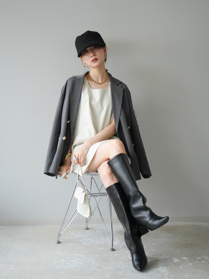 [SET]ゴールドボタンツイルダブルテーラードジャケット+ショルダーポーチ付スウェードミニワンピース(2set)