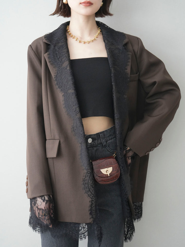 [予約]レースドッキングオーバージャケット/brown