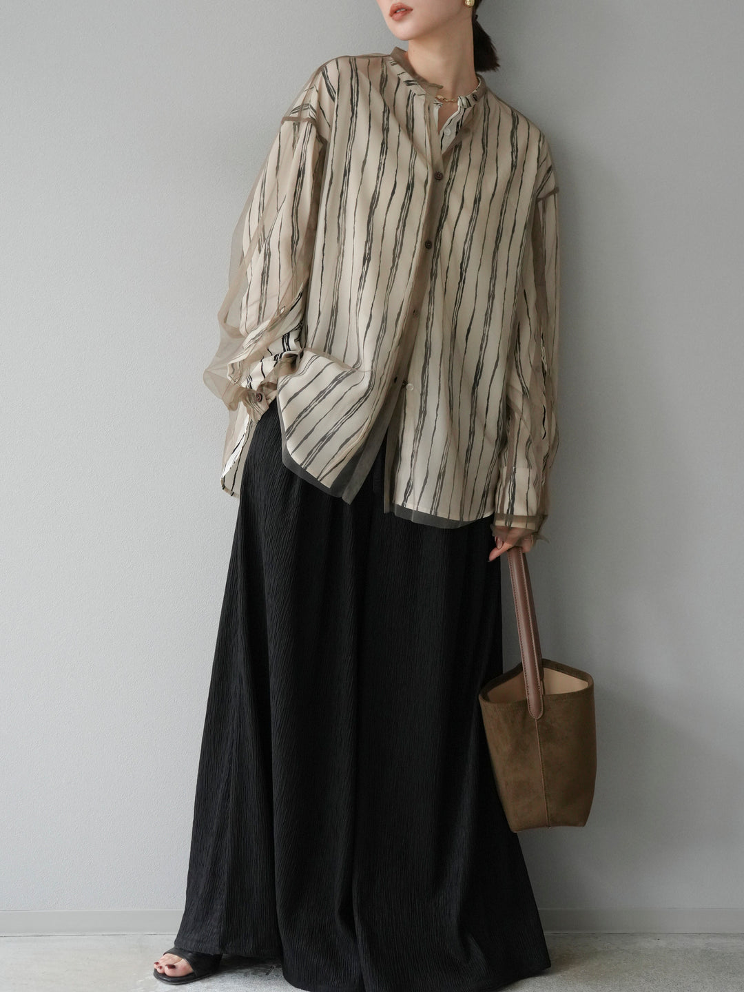 [予約]2WAYスリーブチュールシャツ/グレージュ