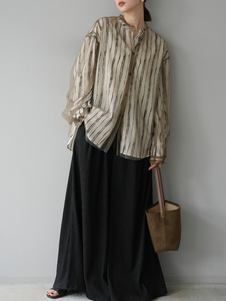 [予約]2WAYスリーブチュールシャツ/グレージュ