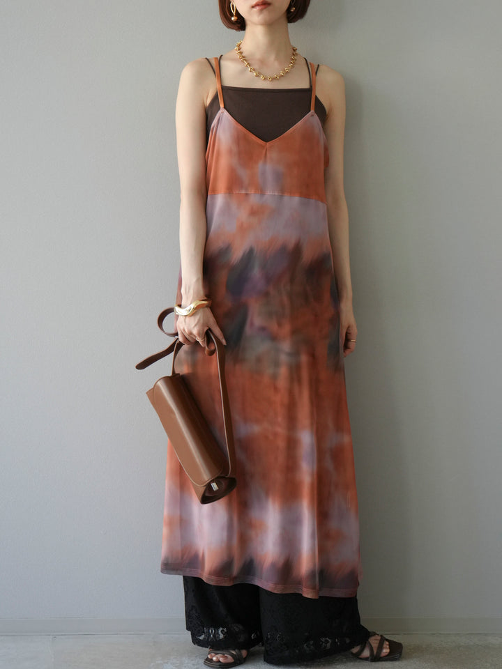 [予約タイダイ柄シアーキャミワンピース/オレンジ