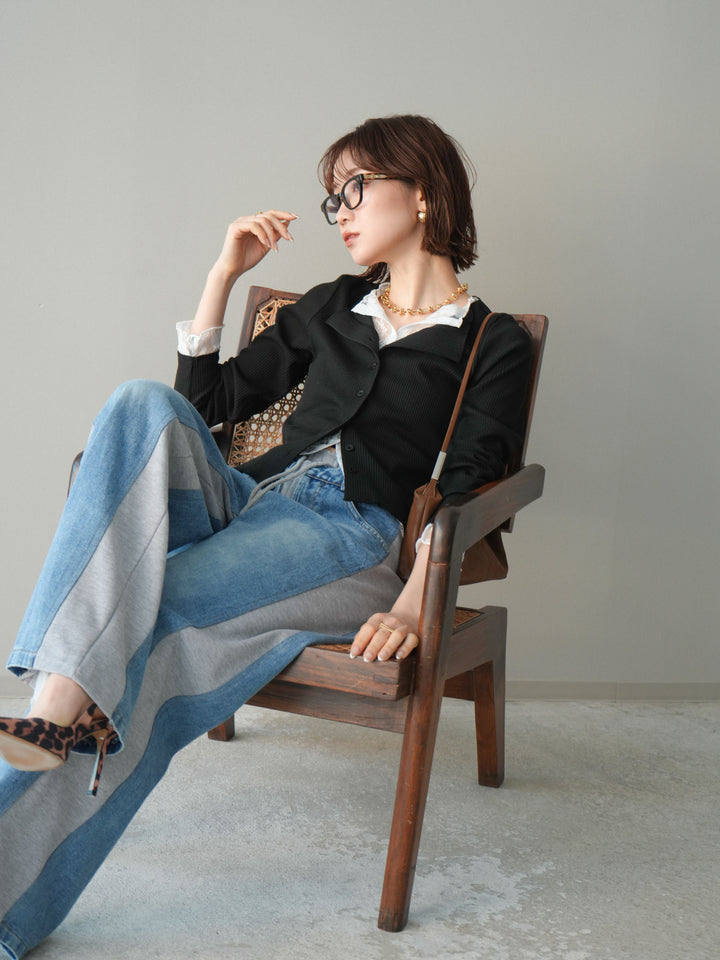 [SET]レースドッキングテレコリブカーディガン+選べるアクセセット(2set)