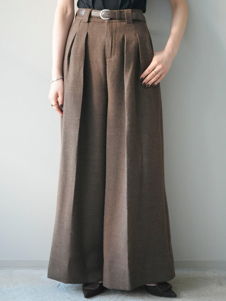 [予約]ウールタッチベルト付ワイドパンツ/brown