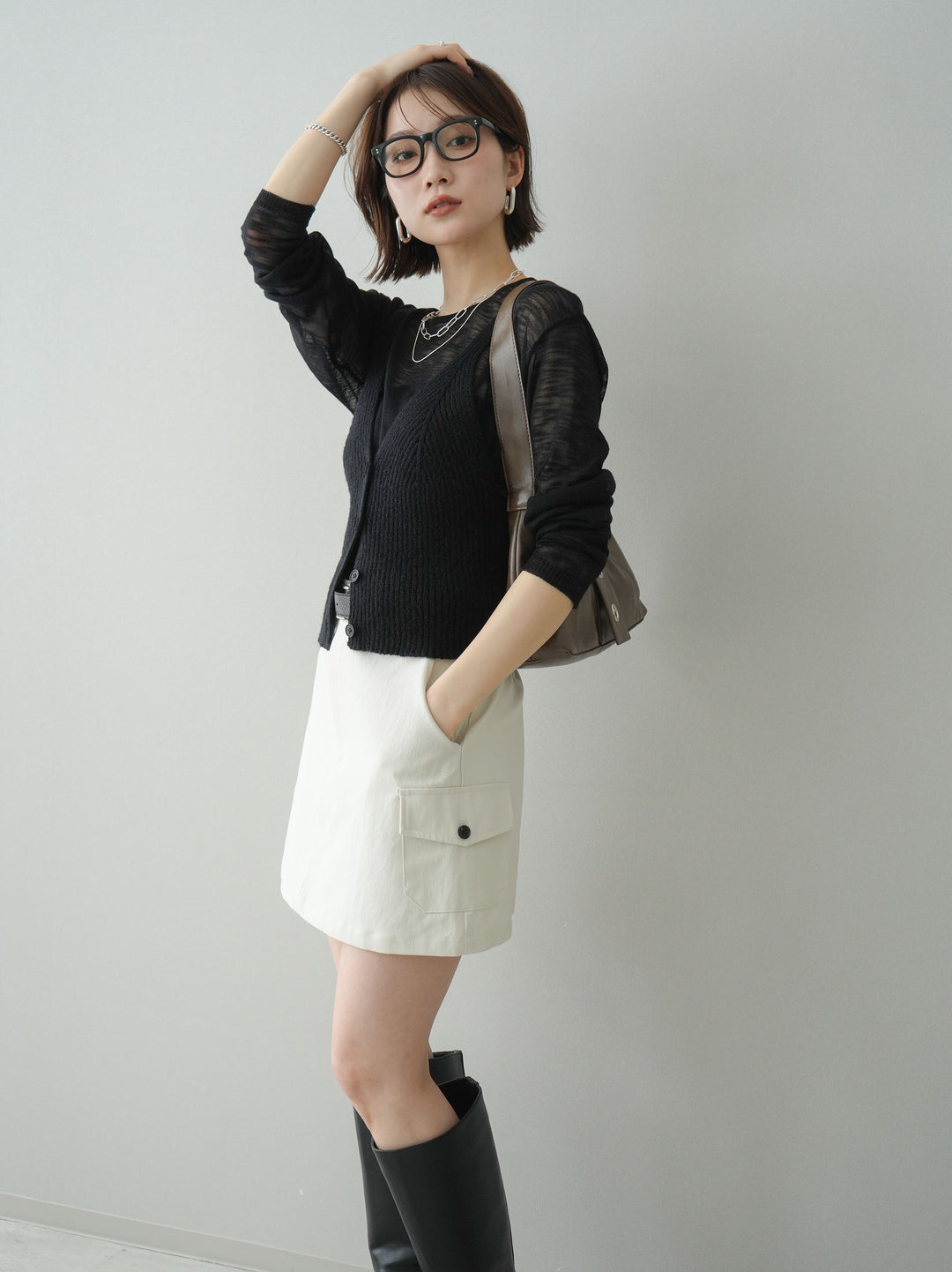 [予約]ビスチェアンサンブルシアーニット/black