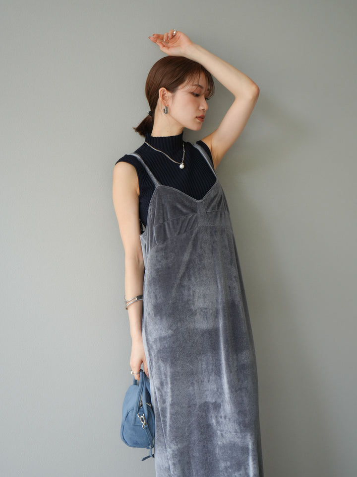 [予約]ベロアビスチェキャミワンピース/グレー