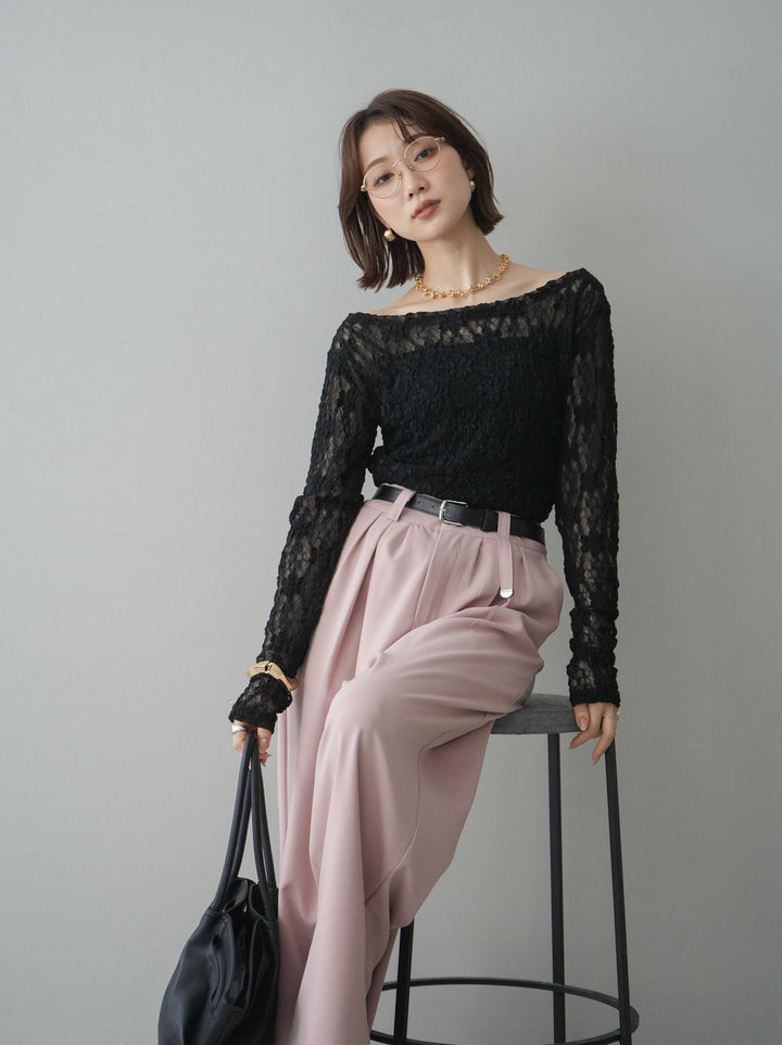 [SET]サイドギャザーレーストップス+サイドギャザーレーストップス(2set)