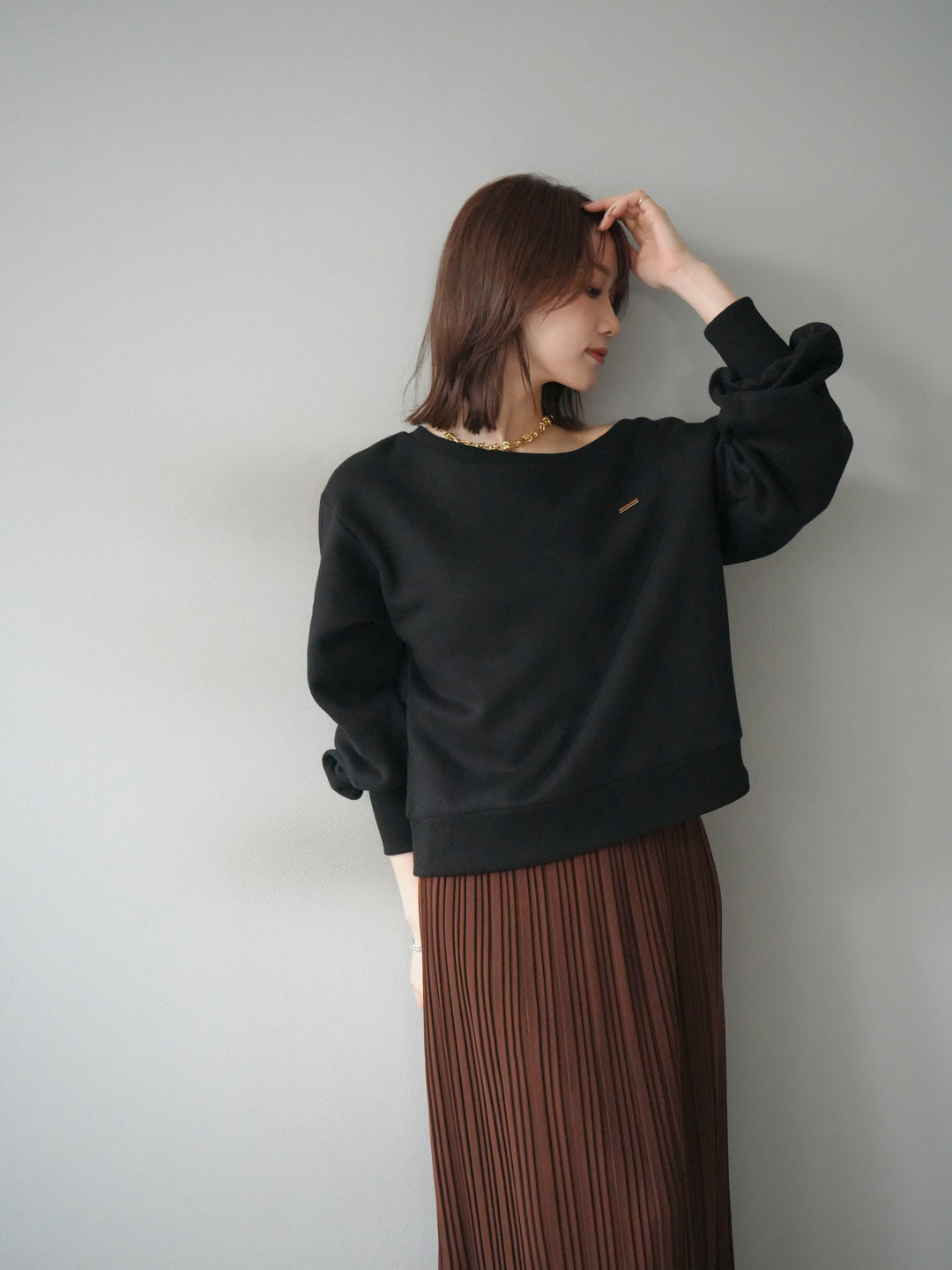 [予約]プレート付裏起毛ワンショルプルオーバー/black