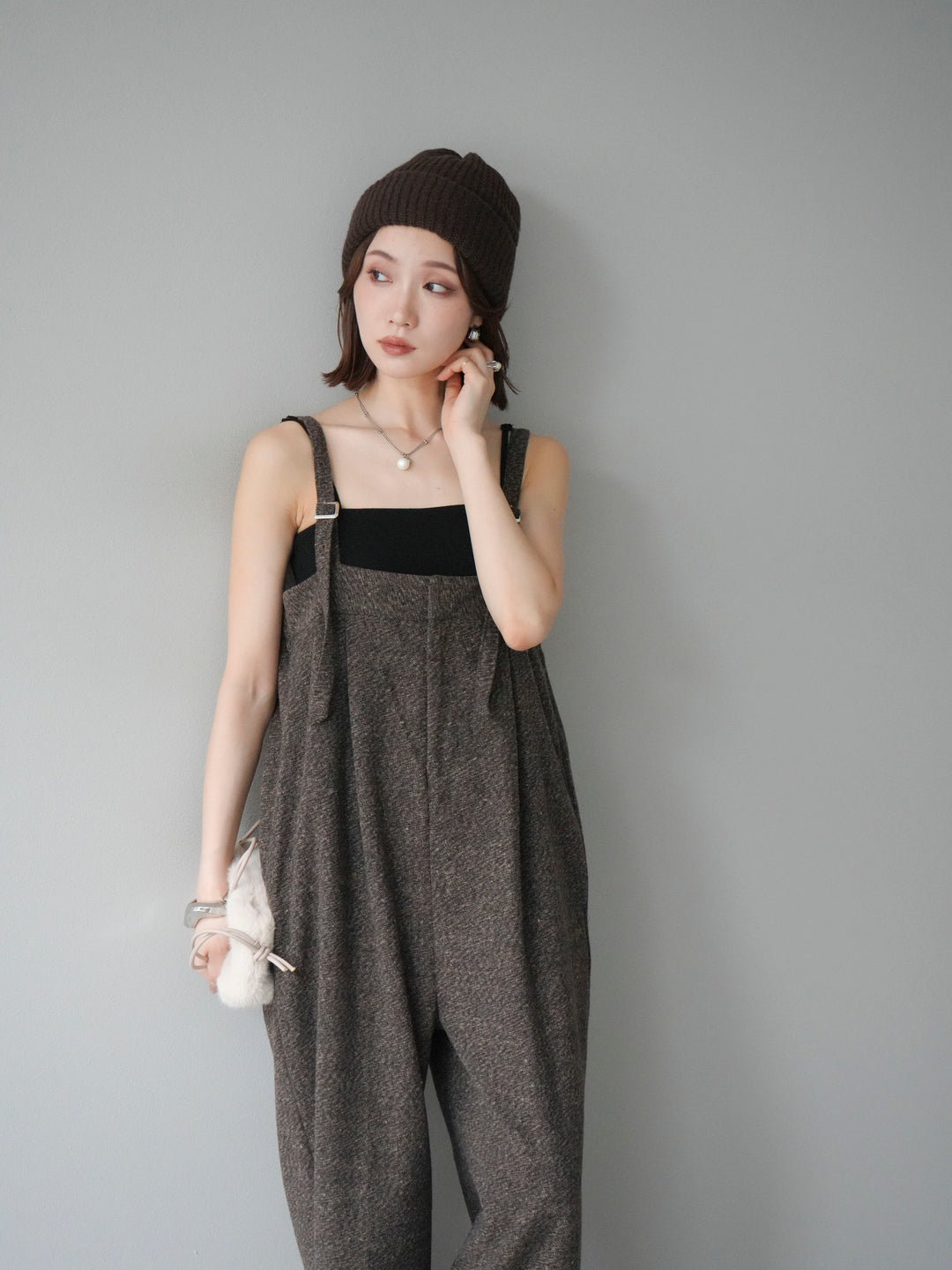 [予約]ツイードベアサロペット/ブラウン