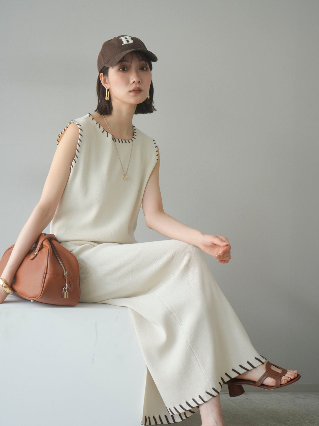 [SET] 亞麻手織套頭衫 + 亞麻手織緊身裙 (2 件套)