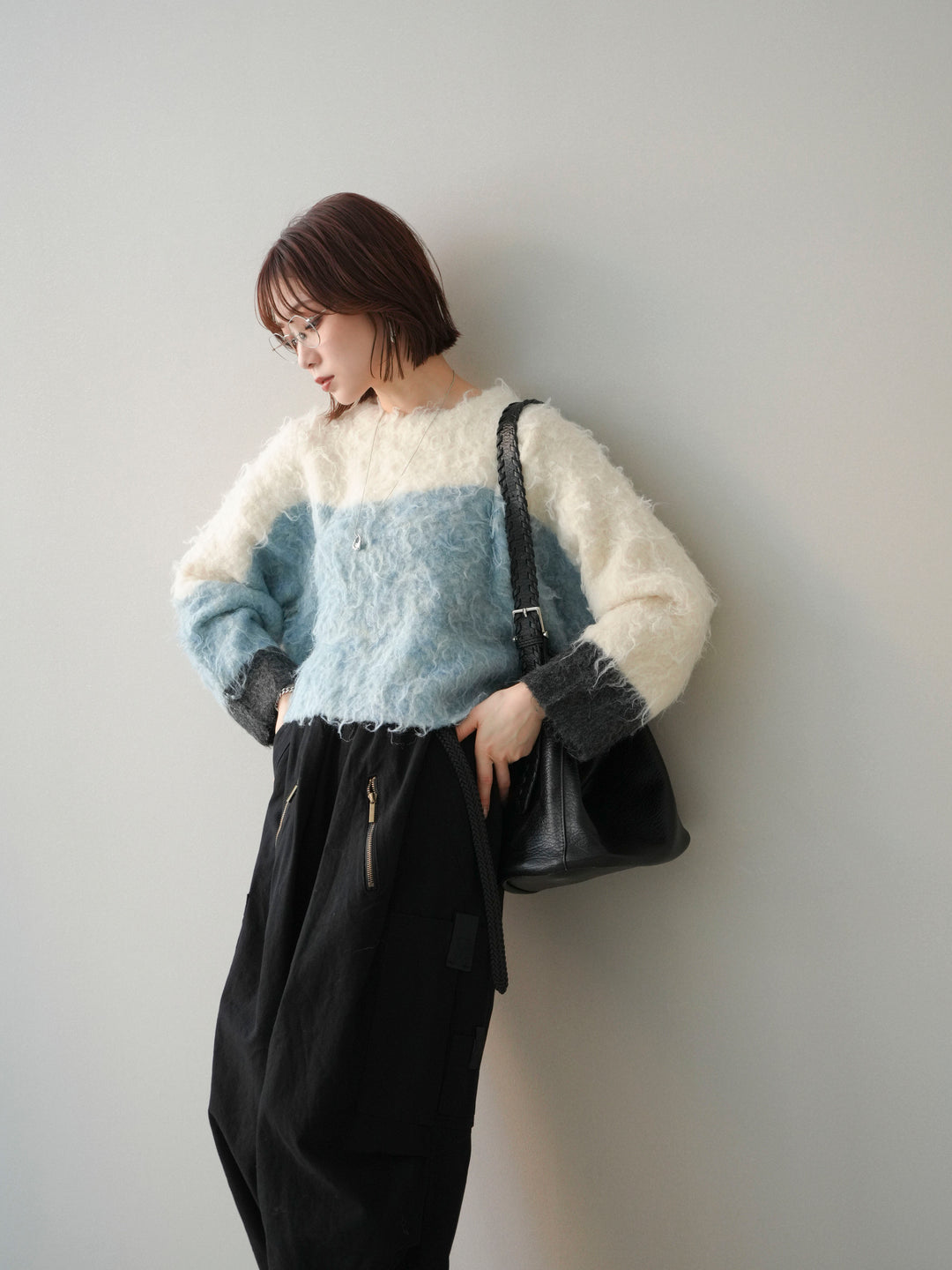 [SET]バイカラーモヘアタッチニットプルオーバー+選べるアクセセット(2set)