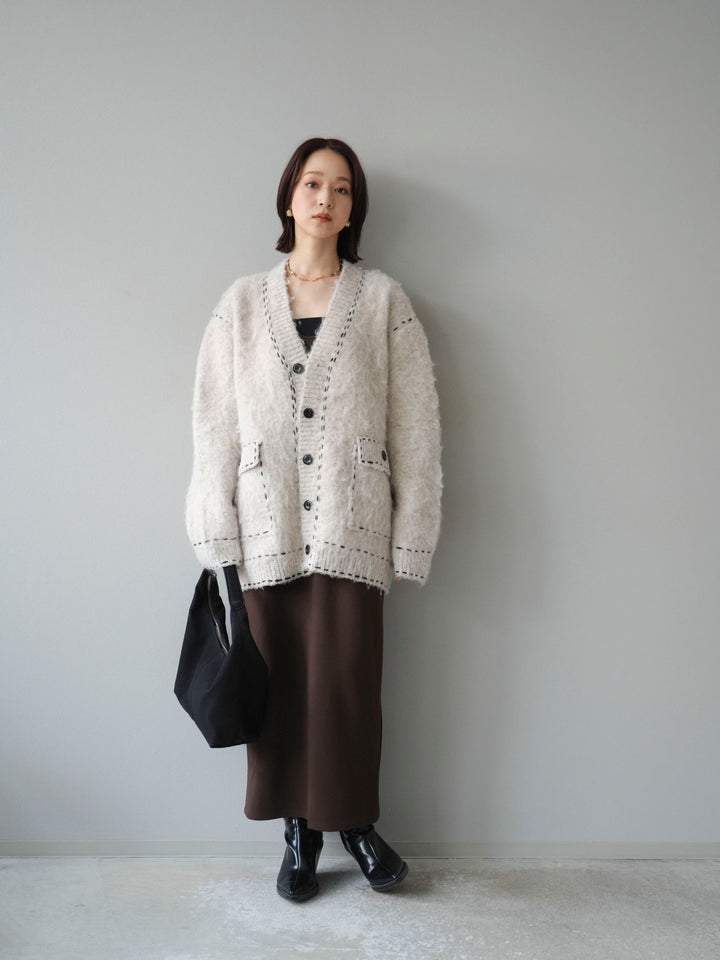 [予約]ステッチVネックニットカーディガン/アイボリー