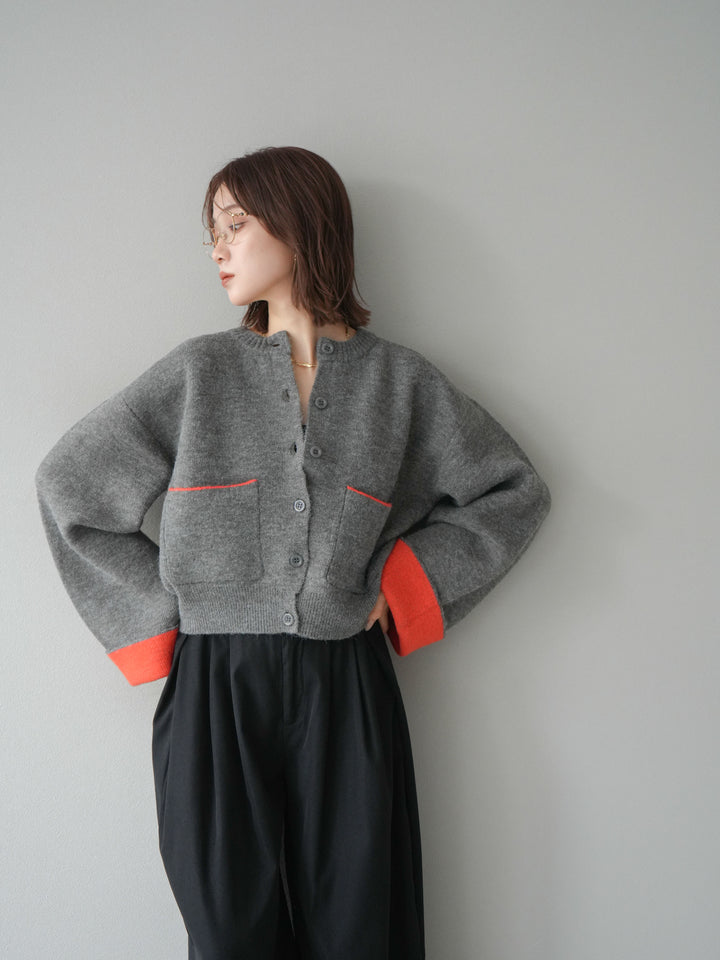 【SET】雙色針織開襟衫+褶襉設計寬褲（2套）