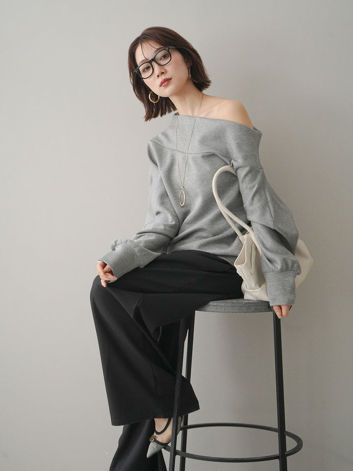 [予約]アシンメトリーオフショルポンチプルオーバー/gray