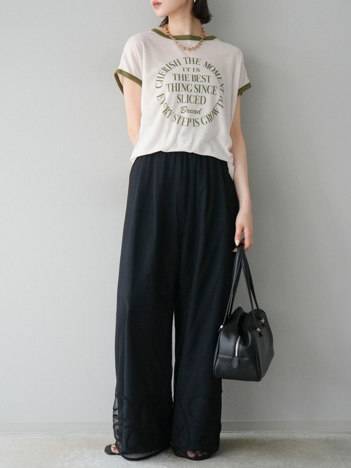 [SET]シアーフライス ロゴプリントT +コード刺繍チュールレイヤードパンツ(2set)