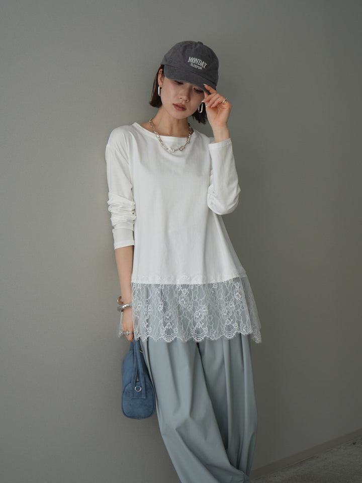 [SET]裾レースロングスリーブTシャツ+選べるアクセセット(2set)