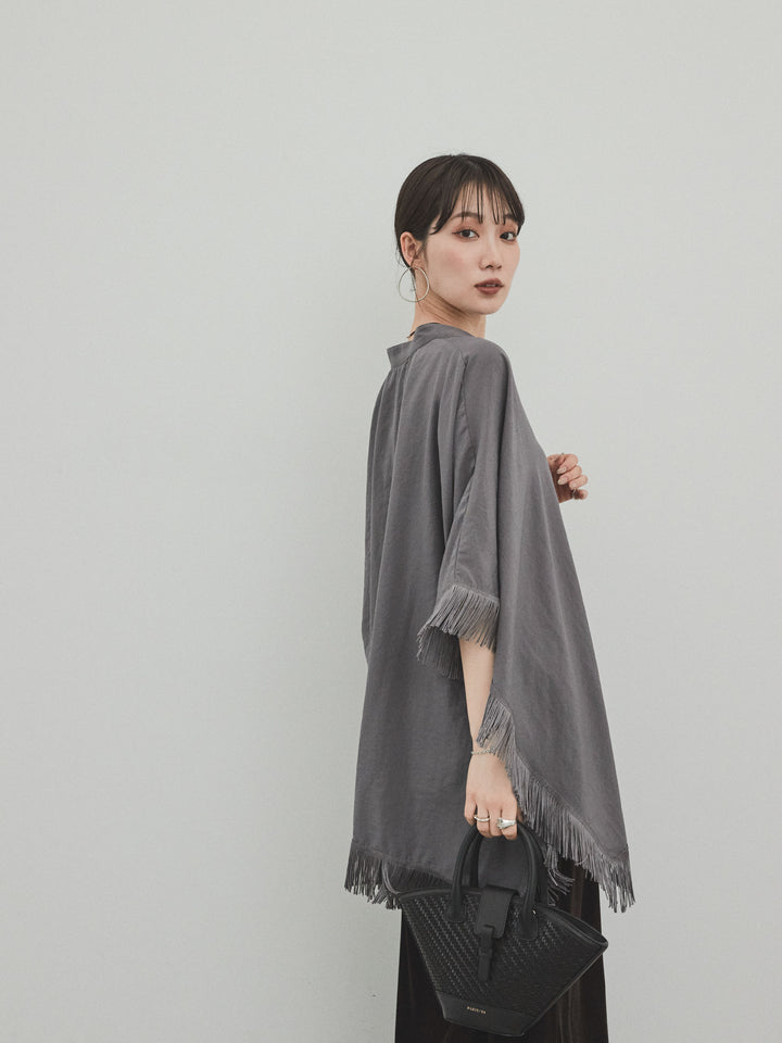 [SET] 方形流蘇斗篷襯衫 + 天鵝絨短裙 (2set)