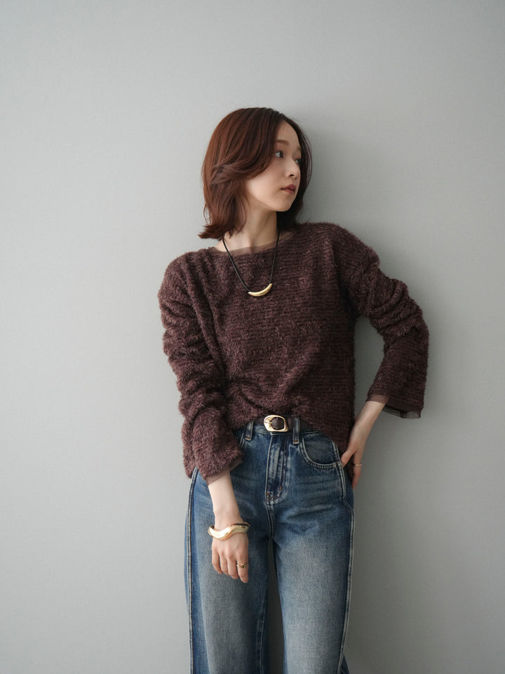 [予約]ラメシャギートップス/brown