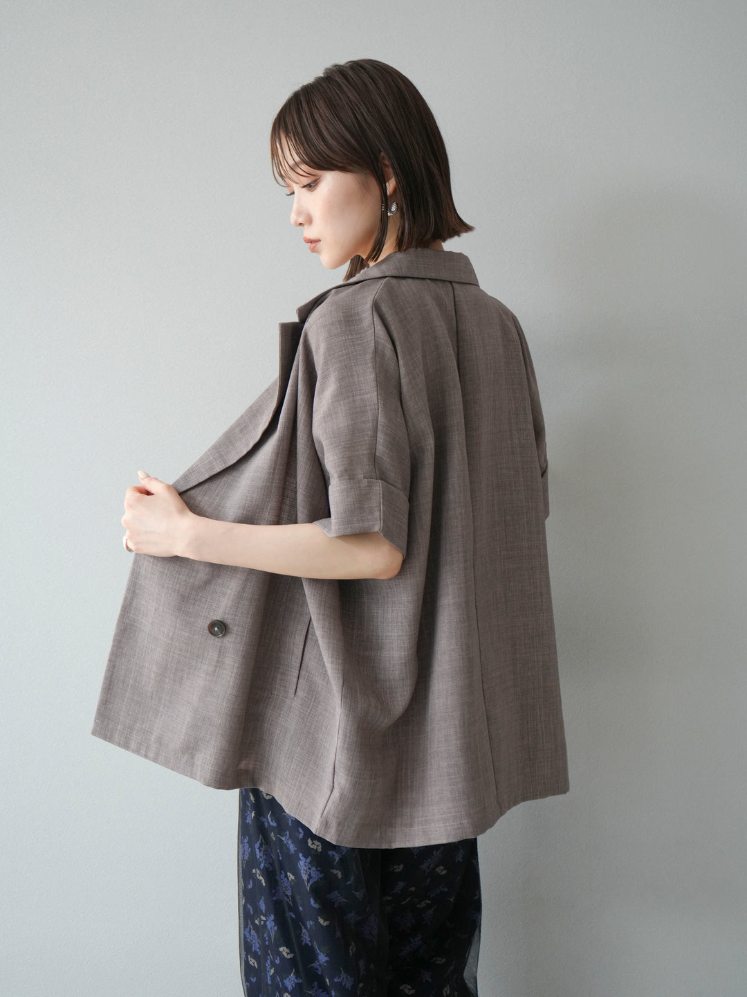 [SET]リネンライクハーフテーラードジャケット+コード刺繍チュールレイヤードパンツ(2set)