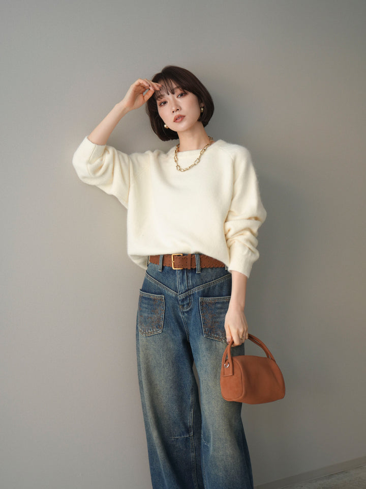 [予約]クルーネックモチモチニットプルオーバー/white