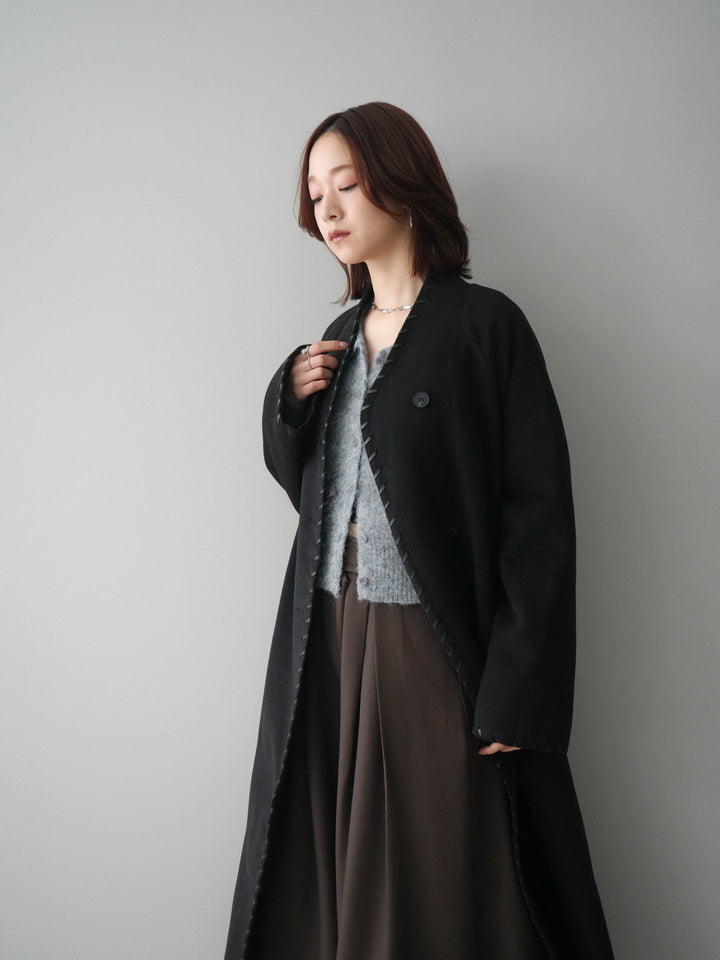 [SET]ハンドステッチ裏中綿ロングコート+テープベルトタックバギーパンツ(2set)