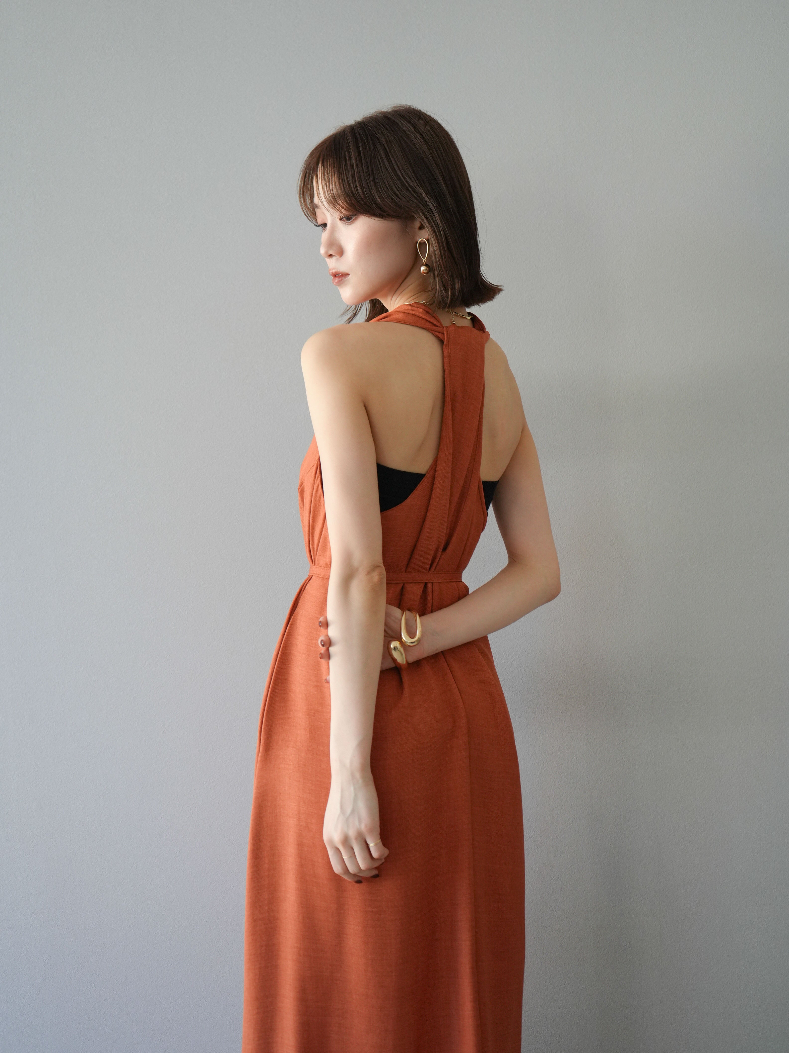 予約]ループデザインムラ染めワンピース/オレンジ – Lumier