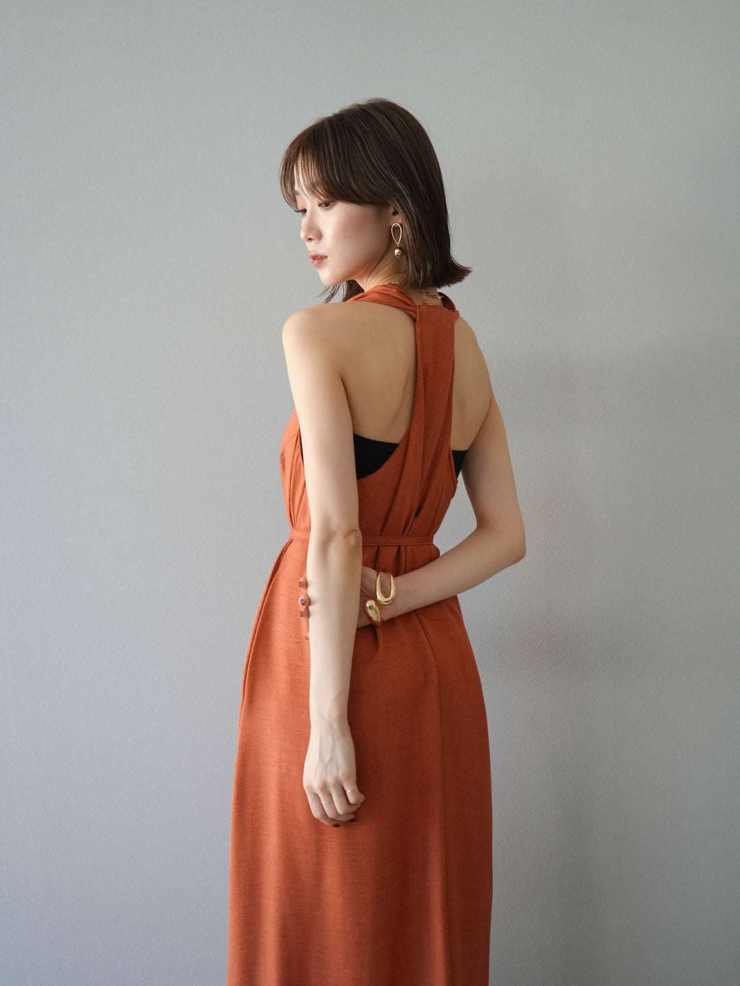 【預購】環形設計不均勻染色洋裝/橘色