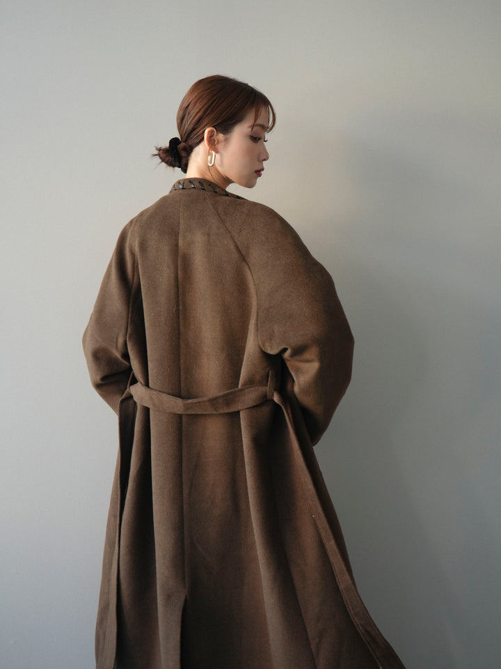 [予約]ハンドステッチ裏中綿ロングコート/brown