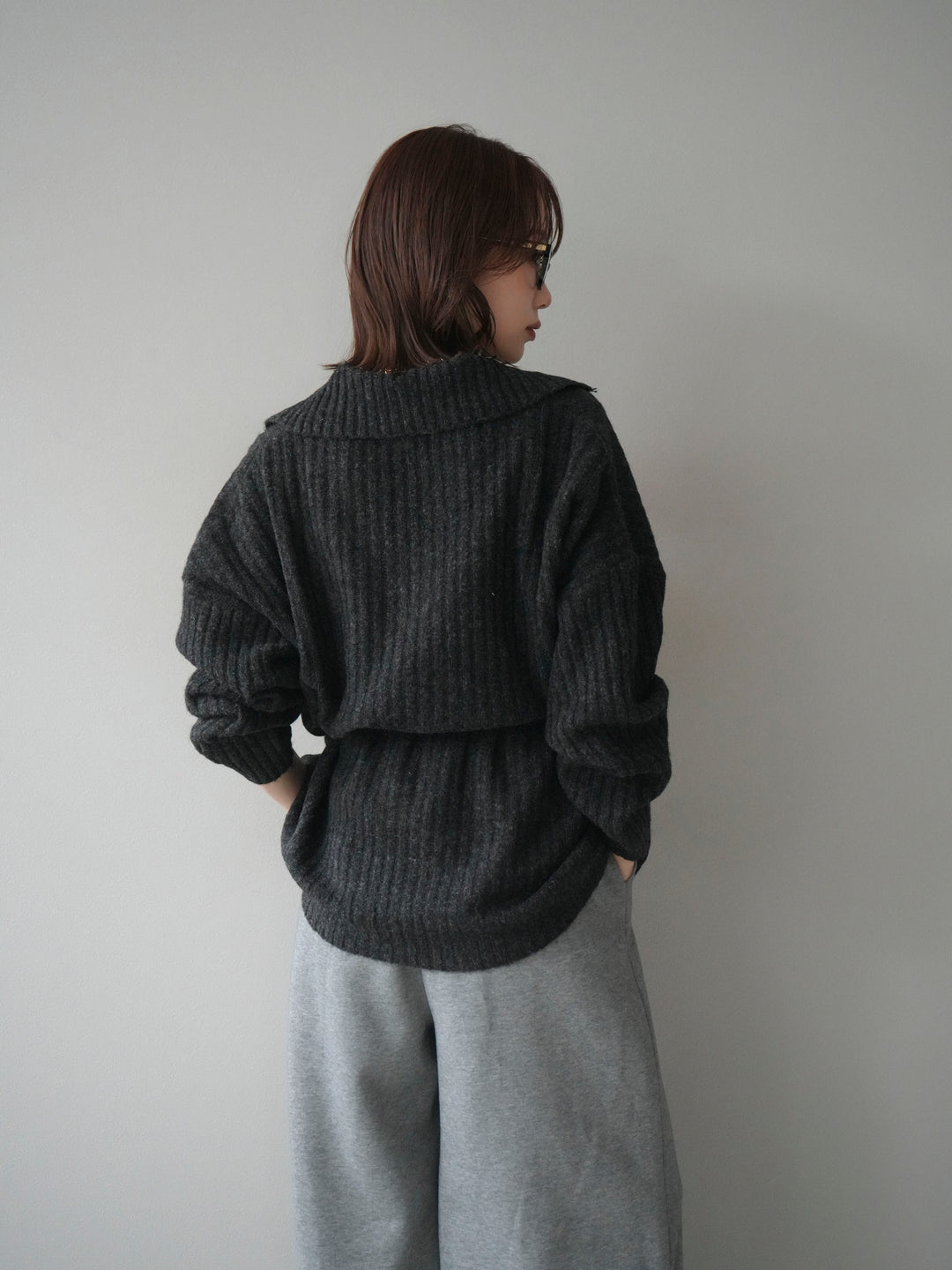 [予約]ワイドリブポロニットプルオーバー/darkgray
