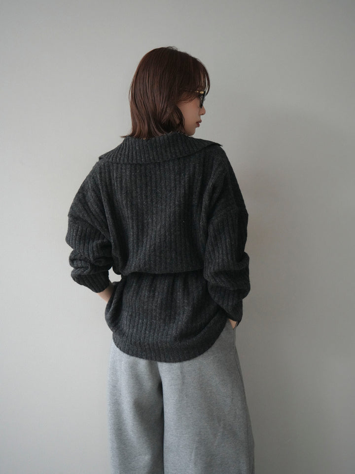 [予約]ワイドリブポロニットプルオーバー/darkgray
